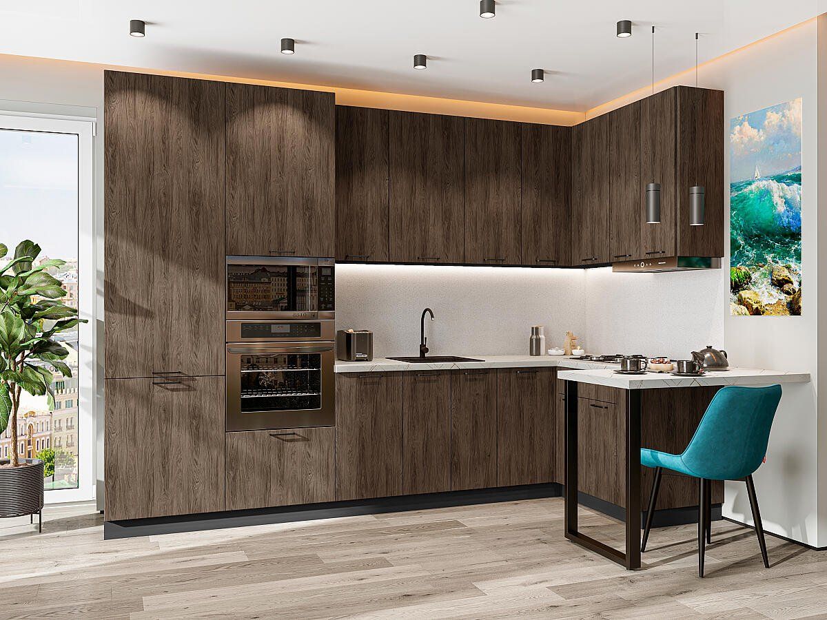 Кухня Флэт-06 Brown Casella Oak 2S, Белый