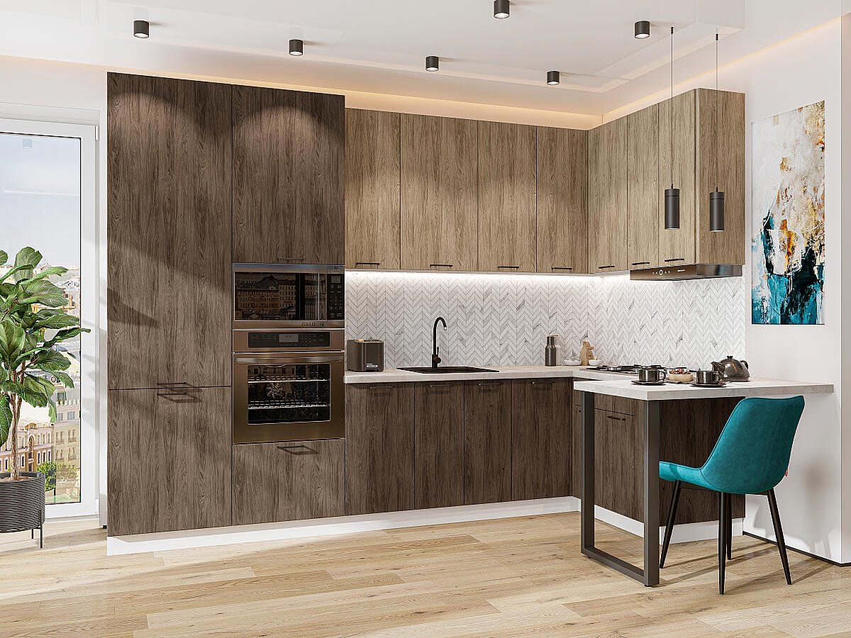 Кухня Флэт-06 Natural Casella Oak 2S-Brown Casella Oak 2S, Белый