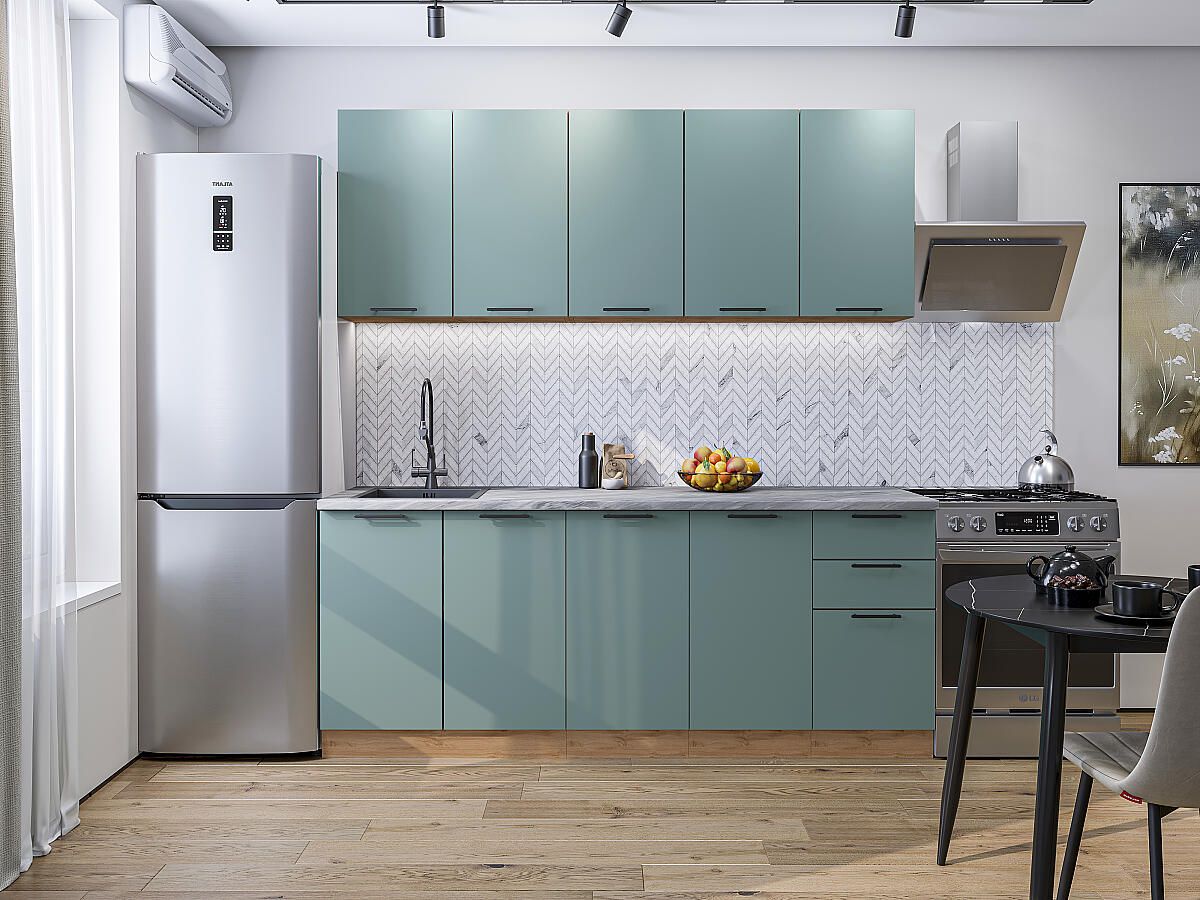 Кухня Флэт-09 Grey-green In 2S, Дуб Вотан