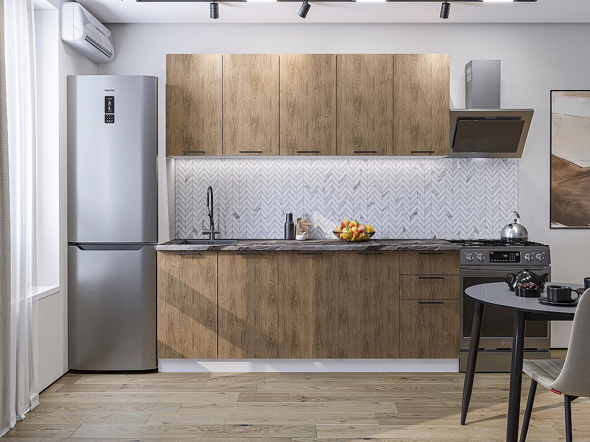 Кухня Флэт-09 Natural Casella Oak 2S, Белый