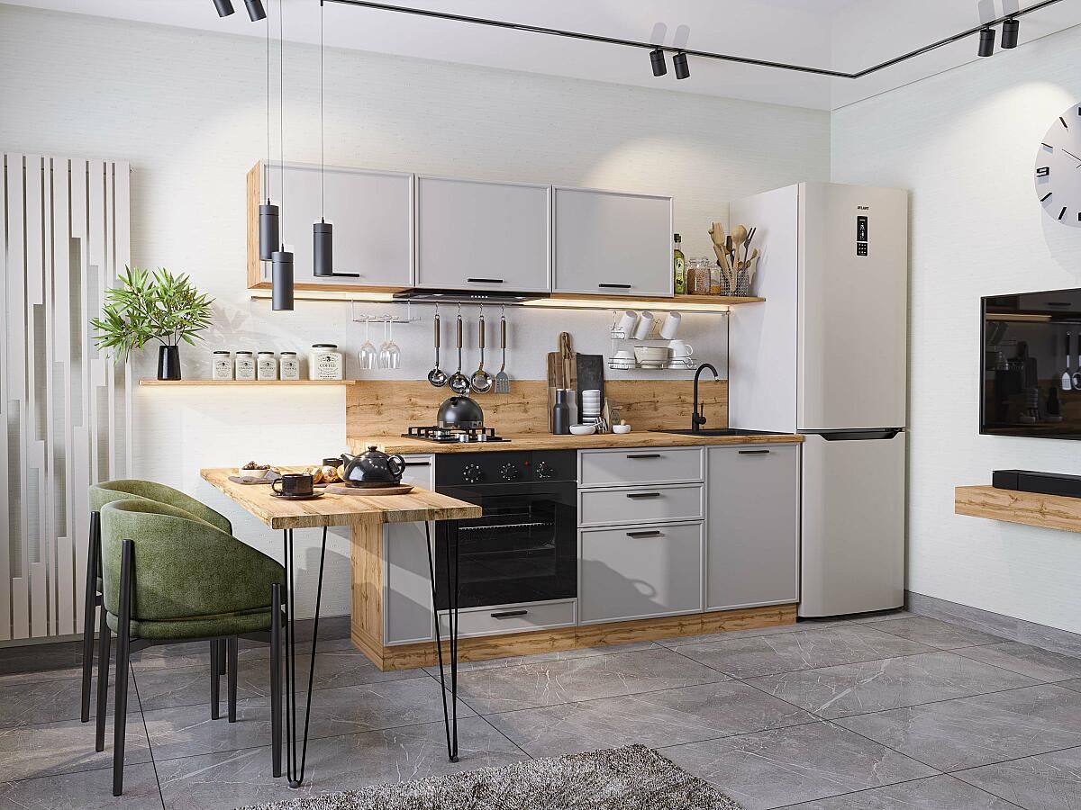 Кухня Фрейм-01 Grey Silk, Дуб Вотан