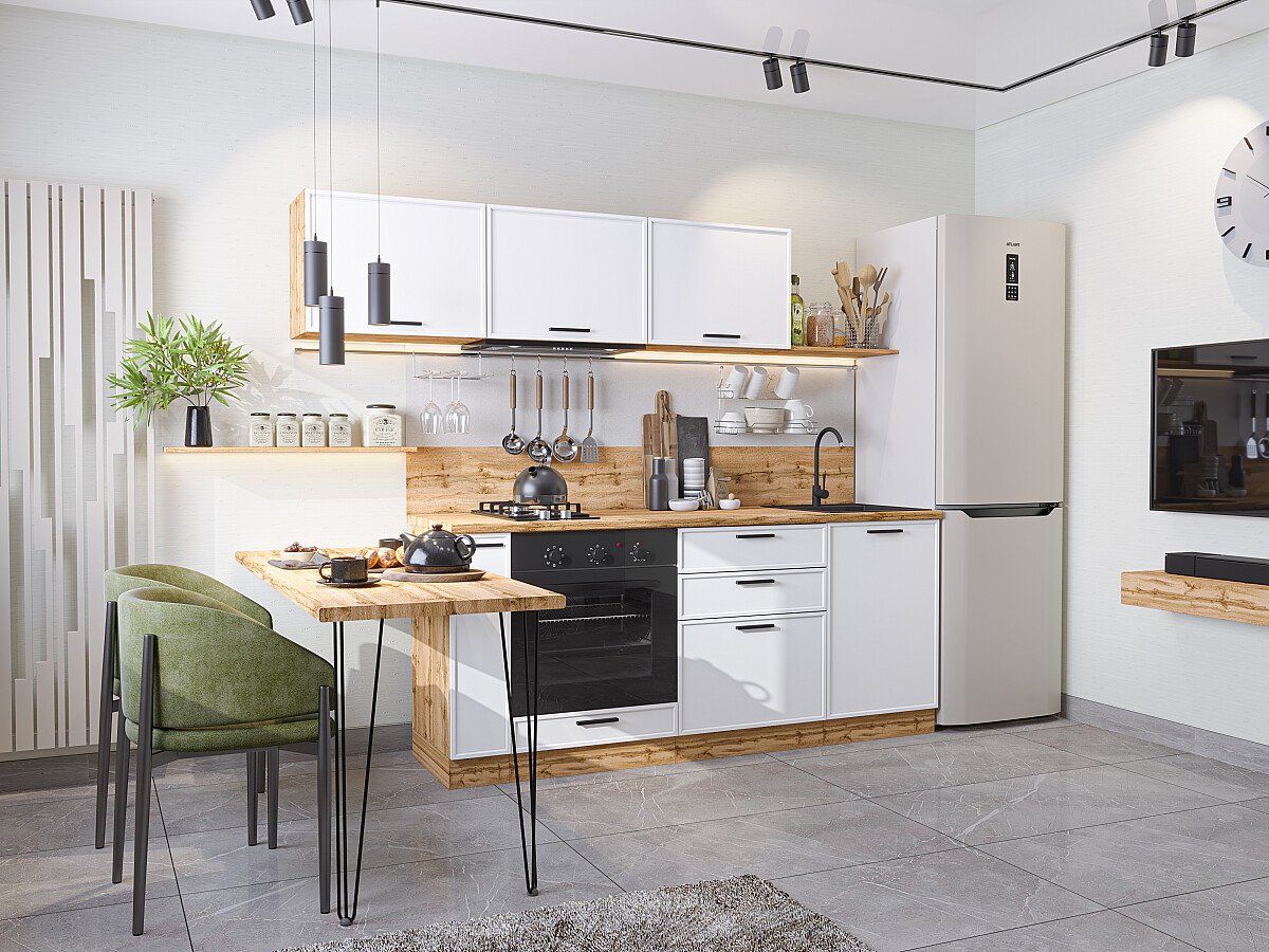 Кухня Фрейм-01 White Silk, Дуб Вотан