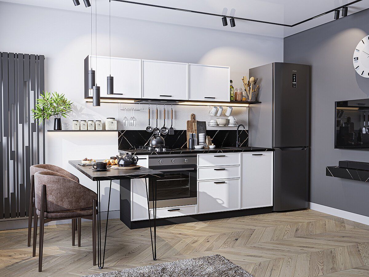 Кухня Фрейм-01 White Silk, Graphite
