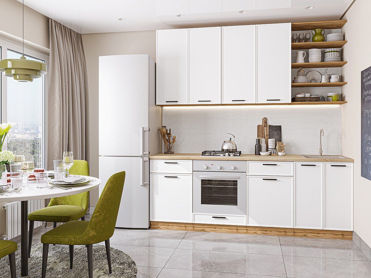 Кухня Фрейм-02 White Silk, Дуб Вотан