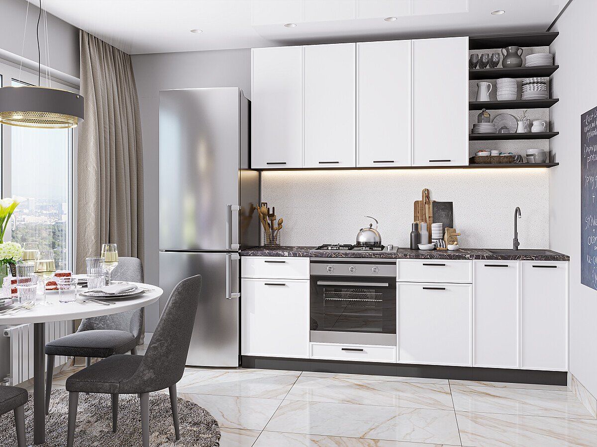 Кухня Фрейм-02 White Silk, Graphite