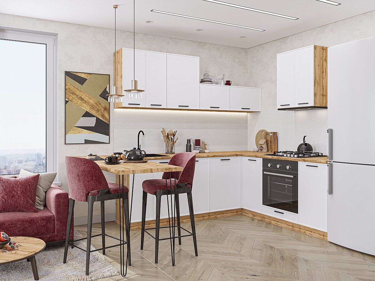 Кухня Фрейм-03 White Silk, Дуб Вотан