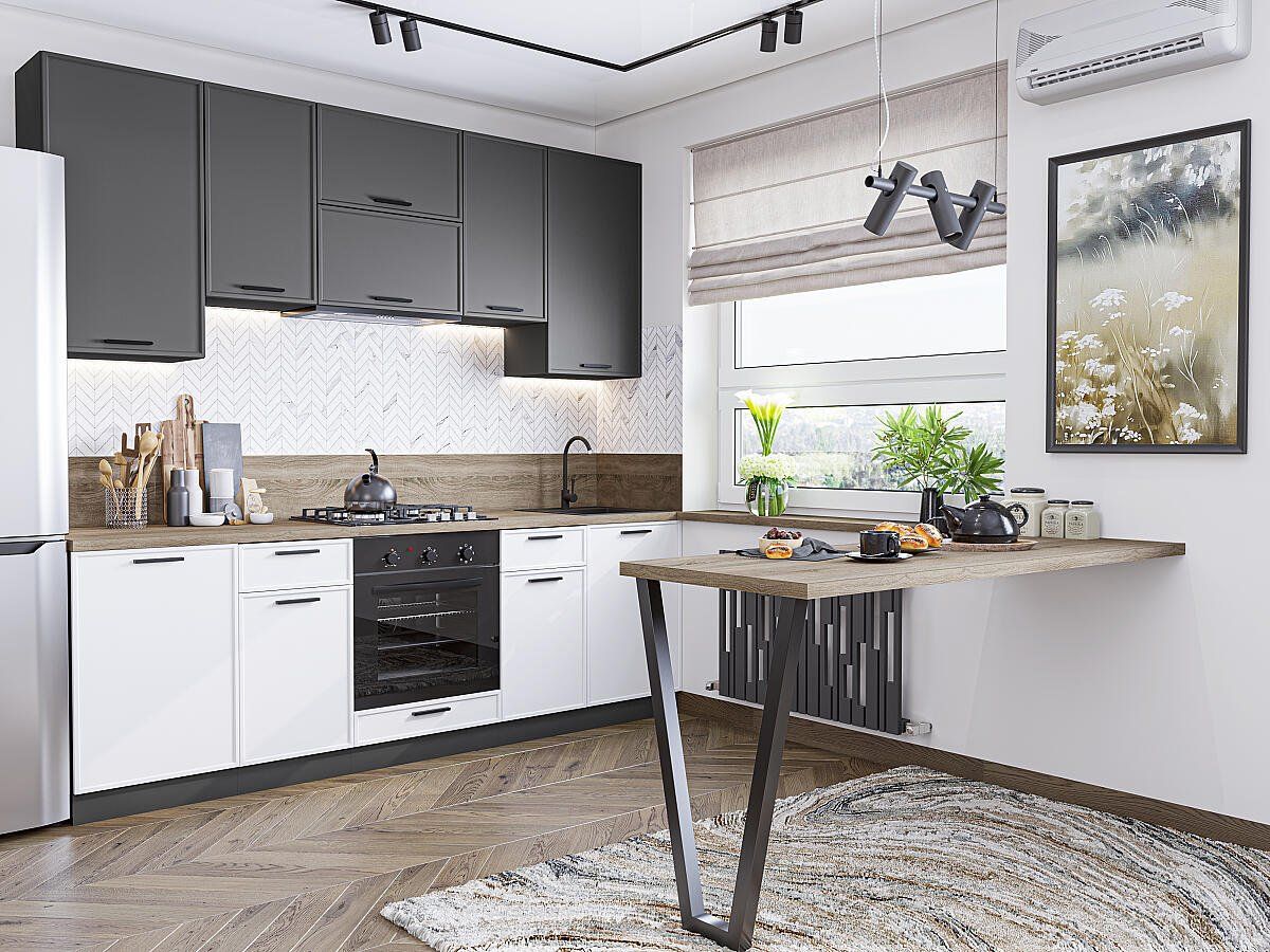 Кухня Фрейм-05 Stormy Silk-White Silk, Graphite