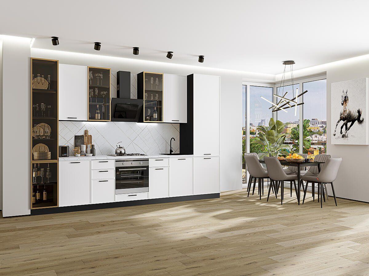 Кухня Фрейм-06 White Silk, Graphite