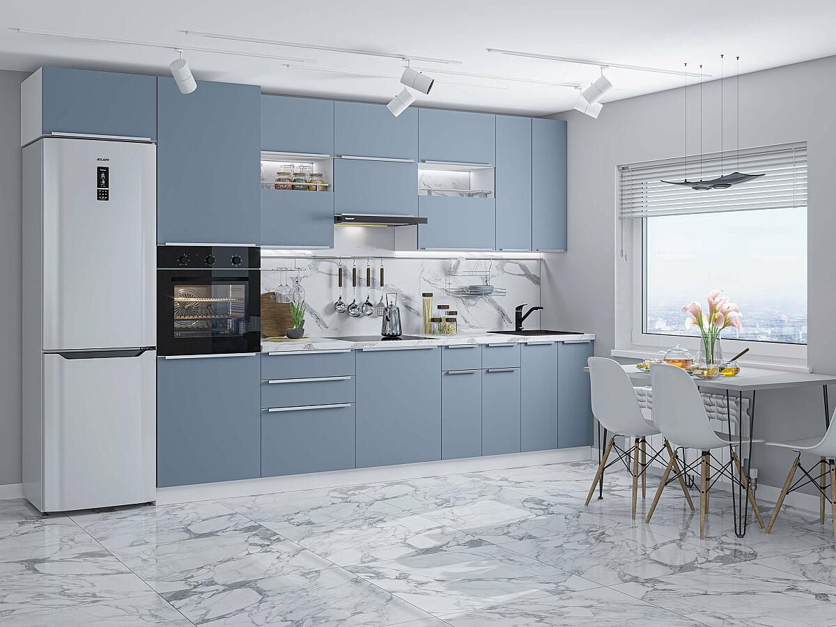 Кухня Фьюжн-01 Silky Blue, Белый
