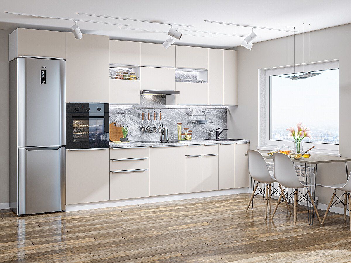 Кухня Фьюжн-01 Silky Light Grey, Белый