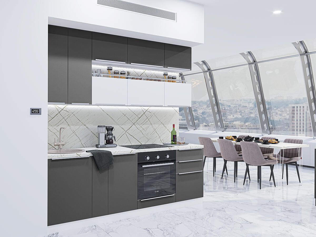 Кухня Фьюжн-01 Stormy Silk-Silky White, Белый