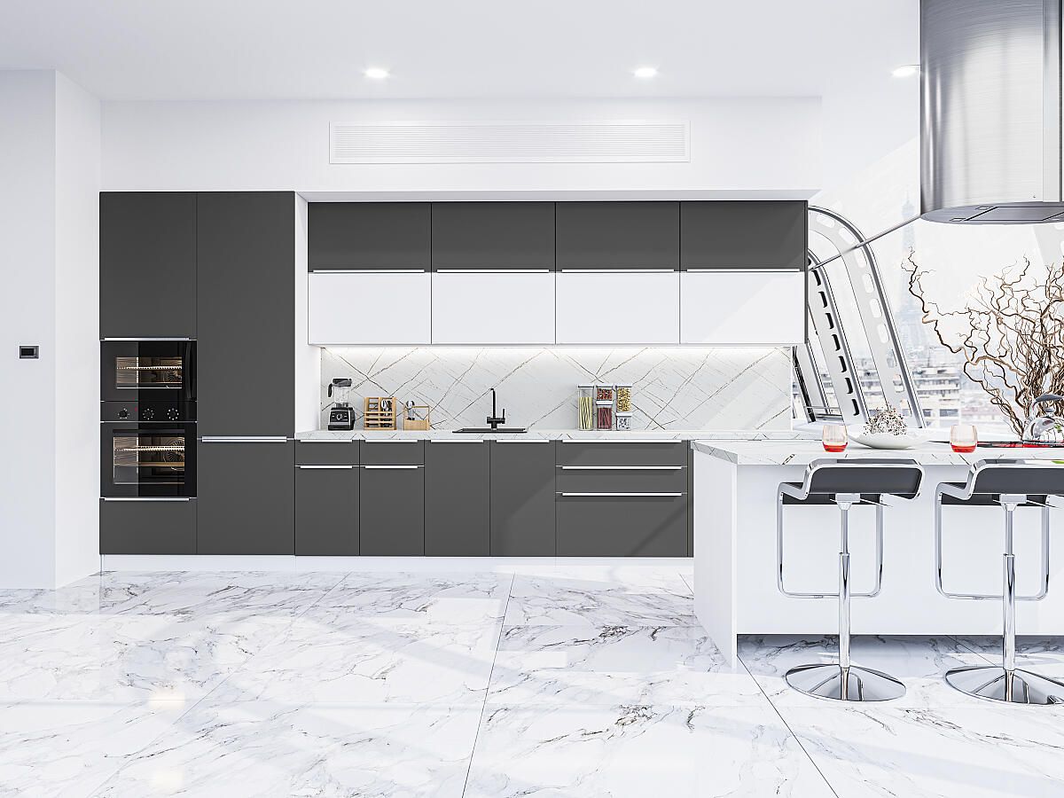 Кухня Фьюжн-02 Stormy Silk-Silky White, Белый