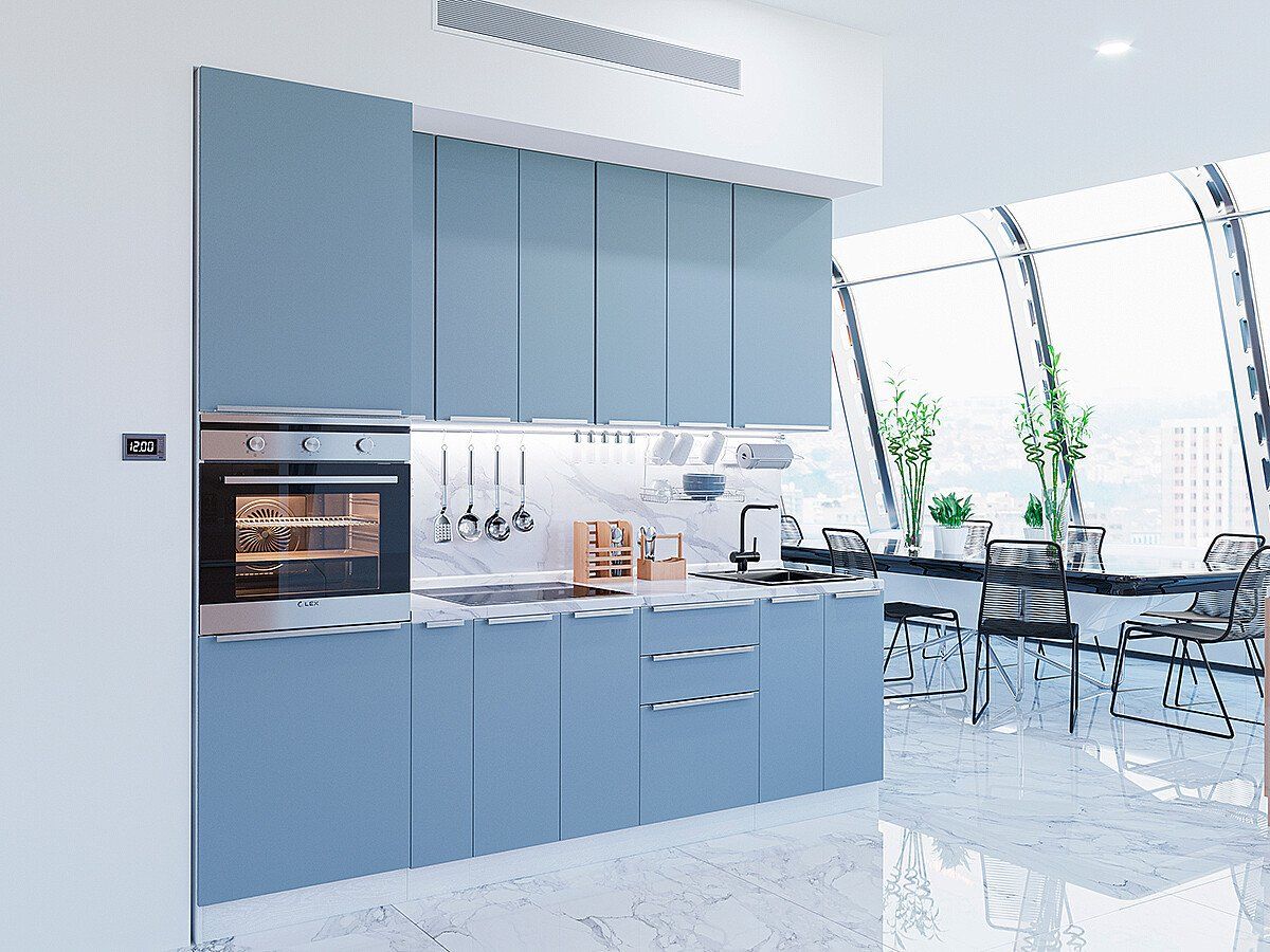 Кухня Фьюжн-03 Silky Blue, Белый