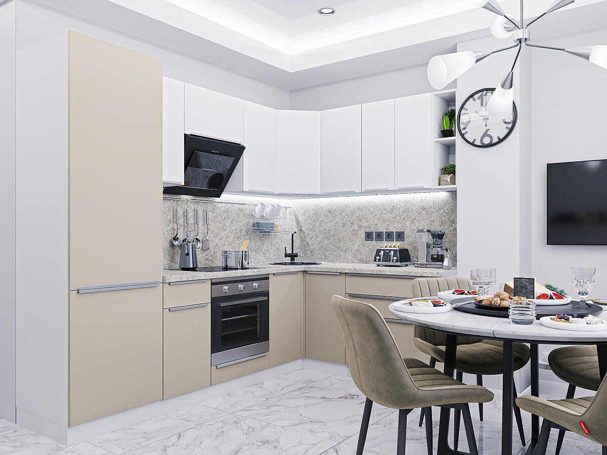 Кухня Фьюжн-04 Cream Silk-Silky White, Белый
