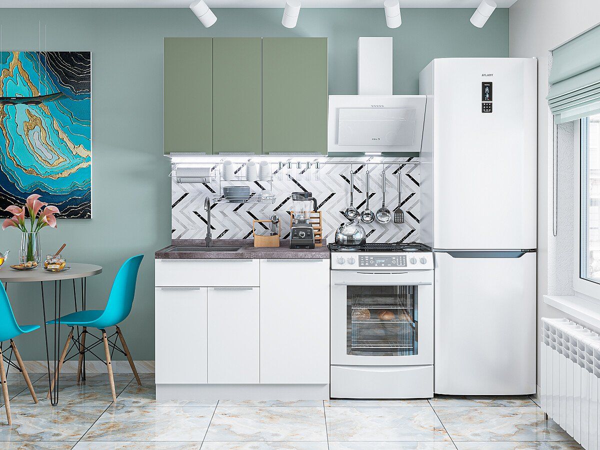 Кухня Фьюжн-05 Silky Mint-Silky White, Graphite