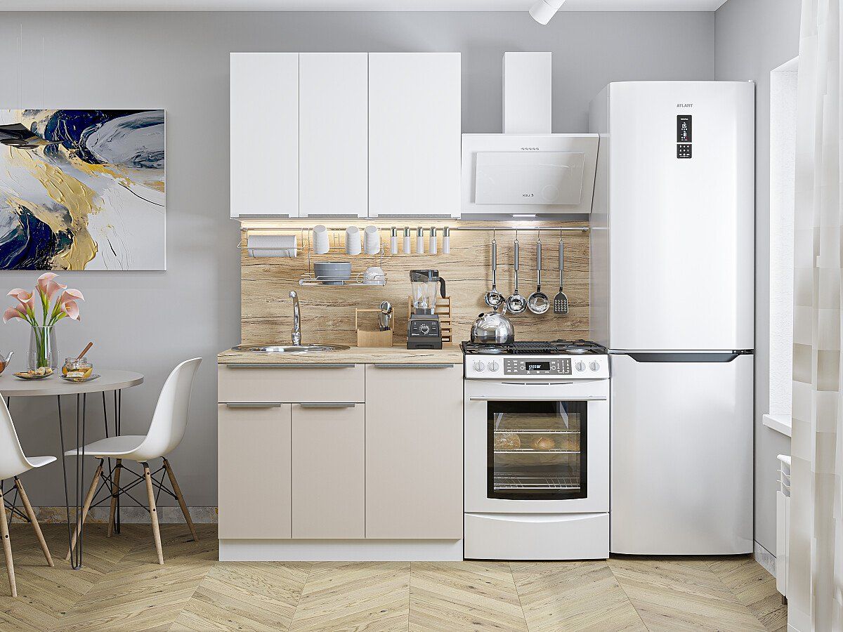 Кухня Фьюжн-05 Silky White-Silky Light Grey, Дуб Вотан