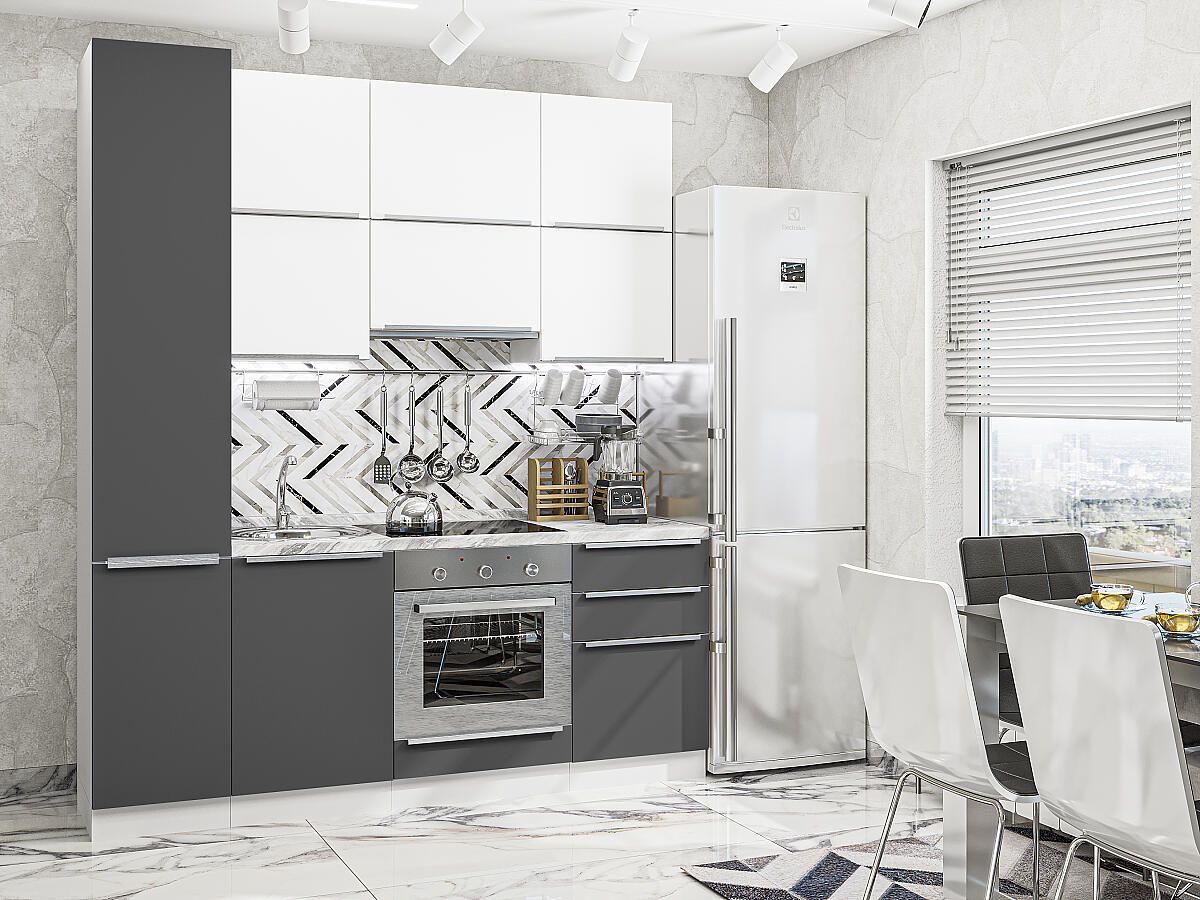 Кухня Фьюжн-06 Silky White-Stormy Silk, Белый