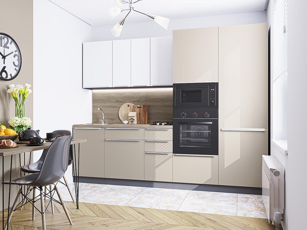 Кухня Фьюжн-07 Cream Silk-Silky White, Graphite