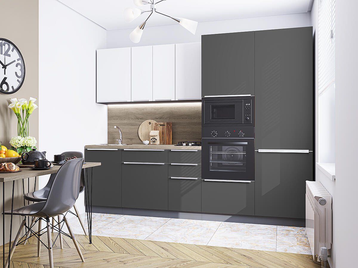 Кухня Фьюжн-07 Silky White-Stormy Silk, Graphite