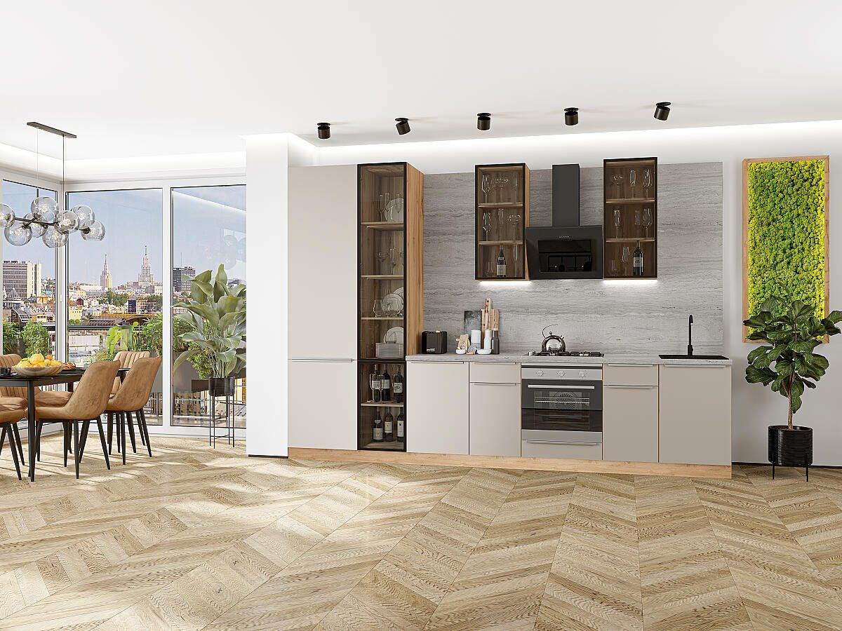 Кухня Фьюжн-08 Cream Silk, Дуб Вотан