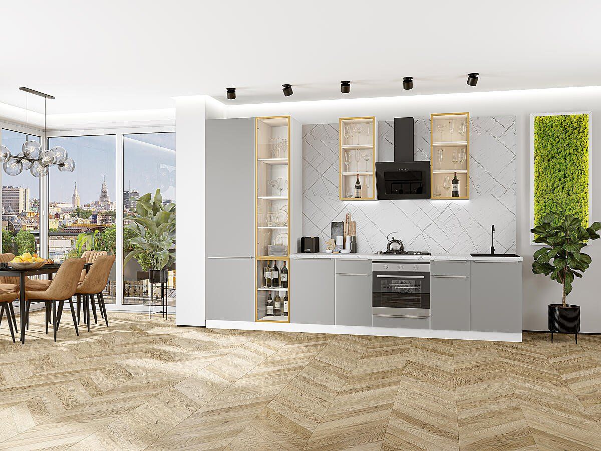 Кухня Фьюжн-08 Silky Light Grey, Белый