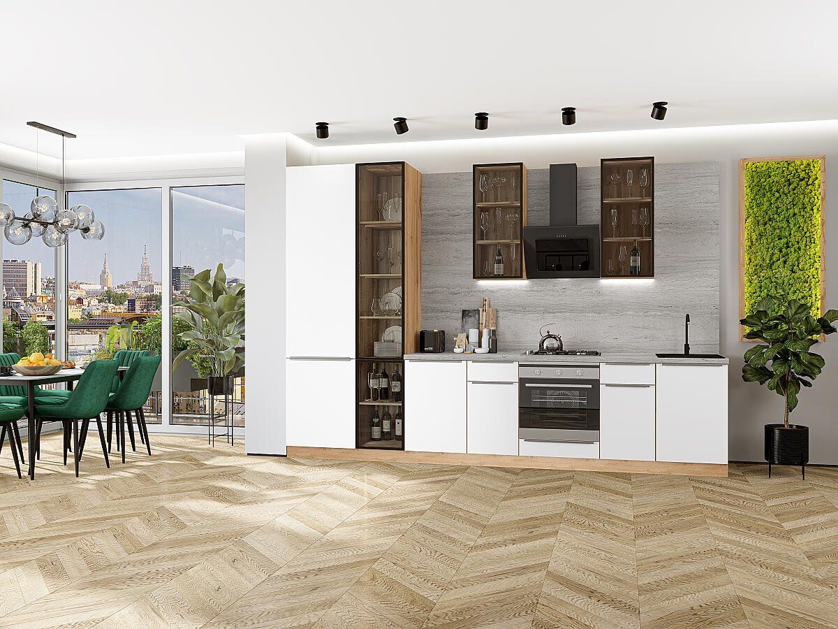 Кухня Фьюжн-08 Silky White, Дуб Вотан