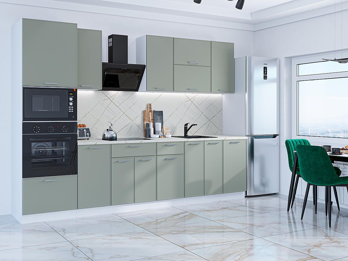 Кухня Квадро-01 Аквамарин, Белый