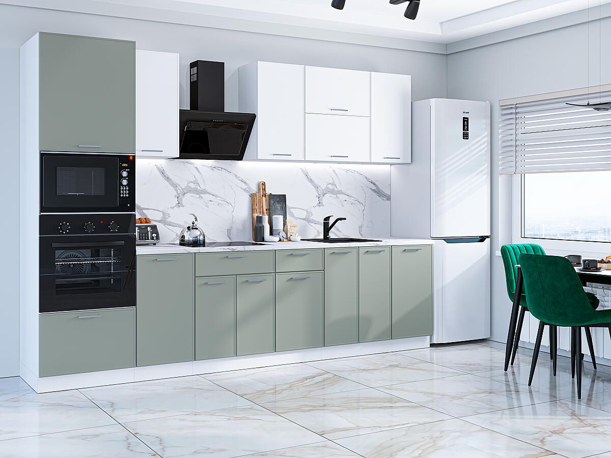 Кухня Квадро-01 Белый-Аквамарин, Белый