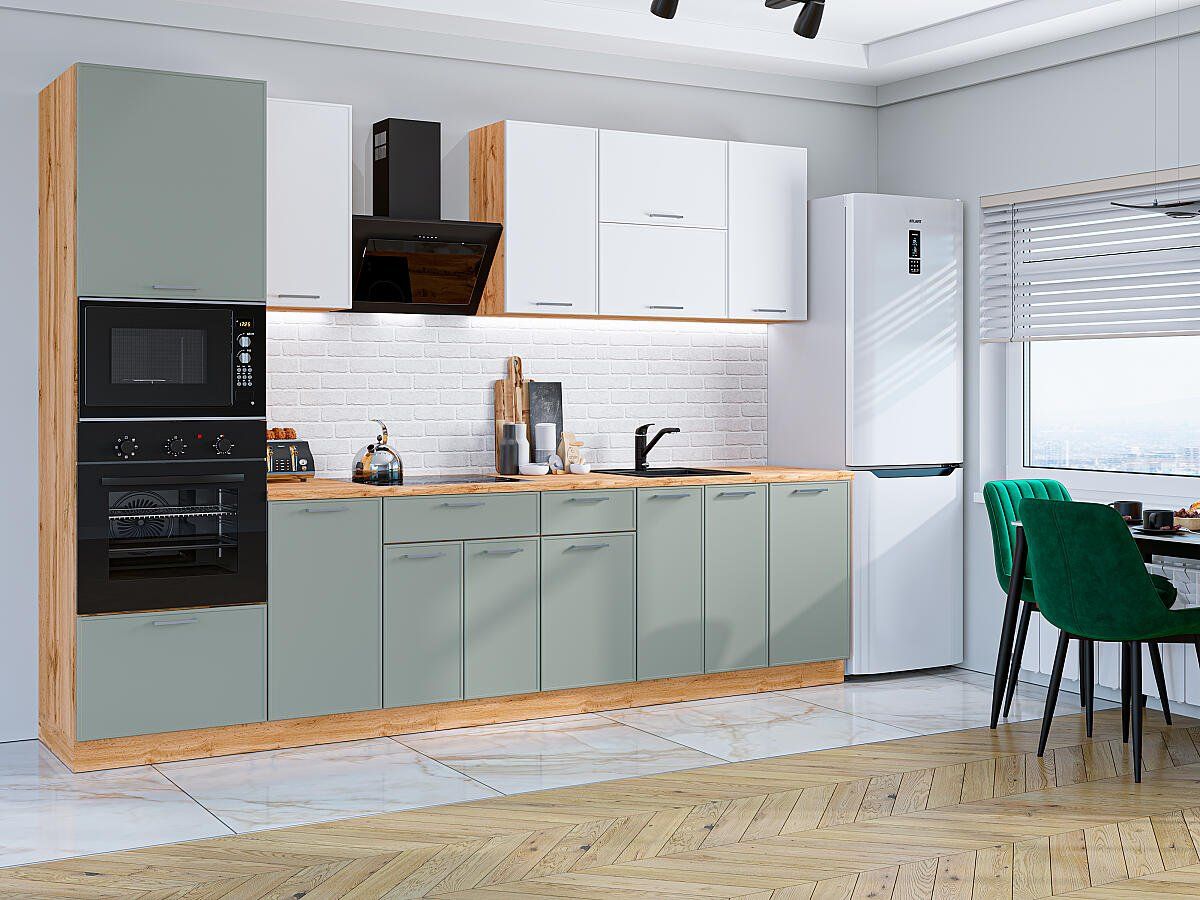 Кухня Квадро-01 Белый-Аквамарин, Дуб Вотан