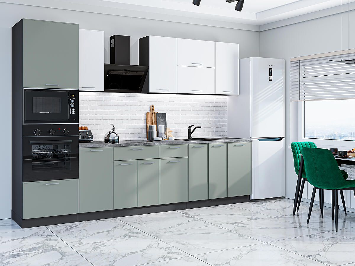 Кухня Квадро-01 Белый-Аквамарин, Graphite