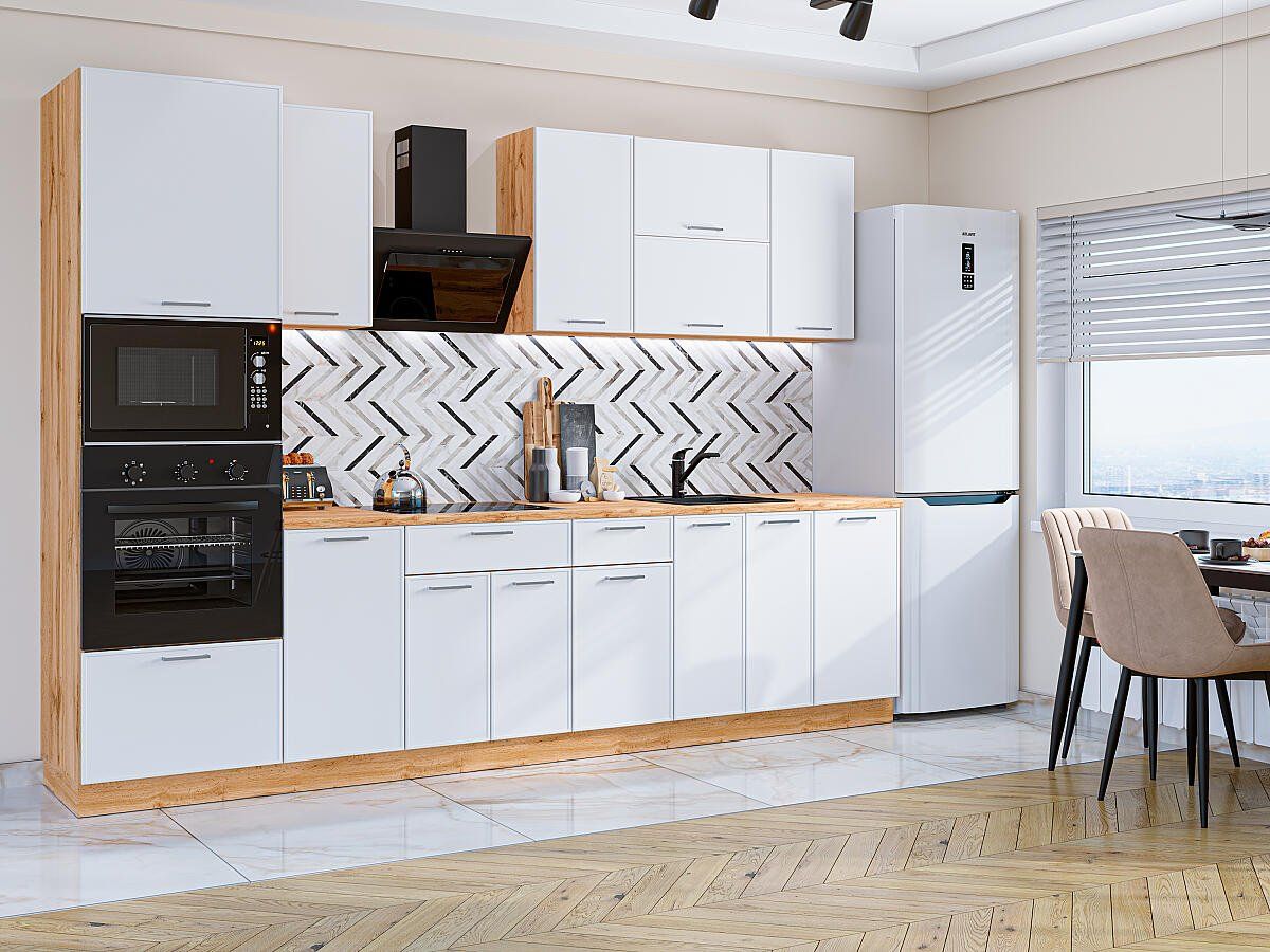 Кухня Квадро-01 Белый, Дуб Вотан