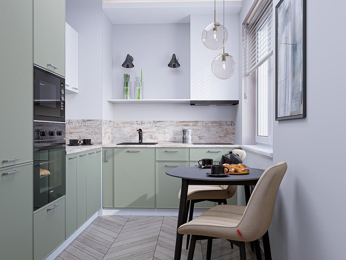 Кухня Квадро-02 Белый-Аквамарин, Белый