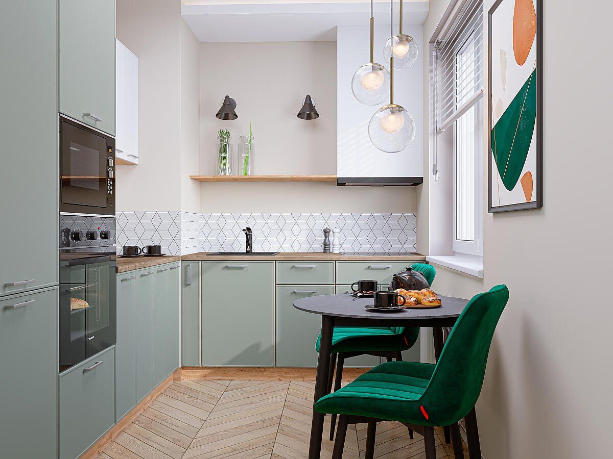 Кухня Квадро-02 Белый-Аквамарин, Дуб Вотан