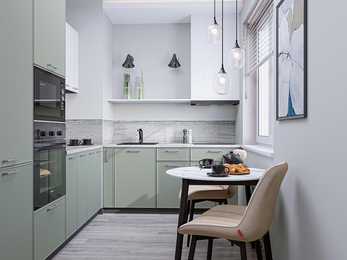 Кухня Квадро-02 Белый-Аквамарин, Graphite