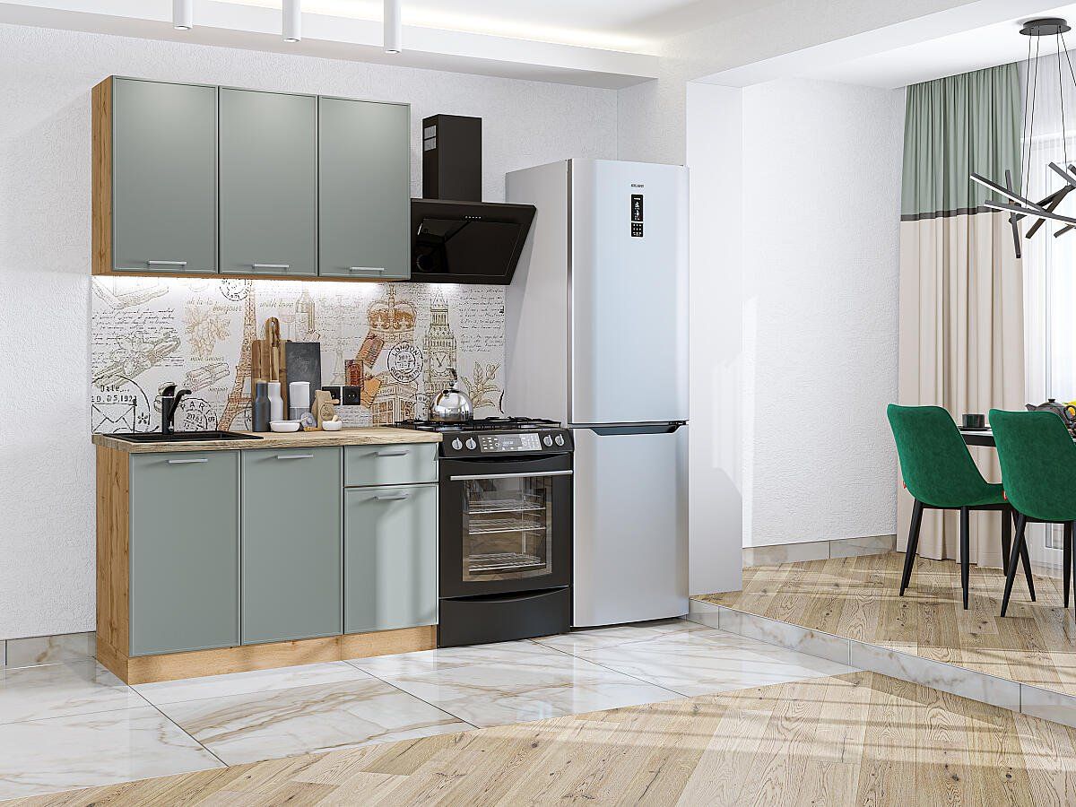 Кухня Квадро-03 Аквамарин, Дуб Вотан
