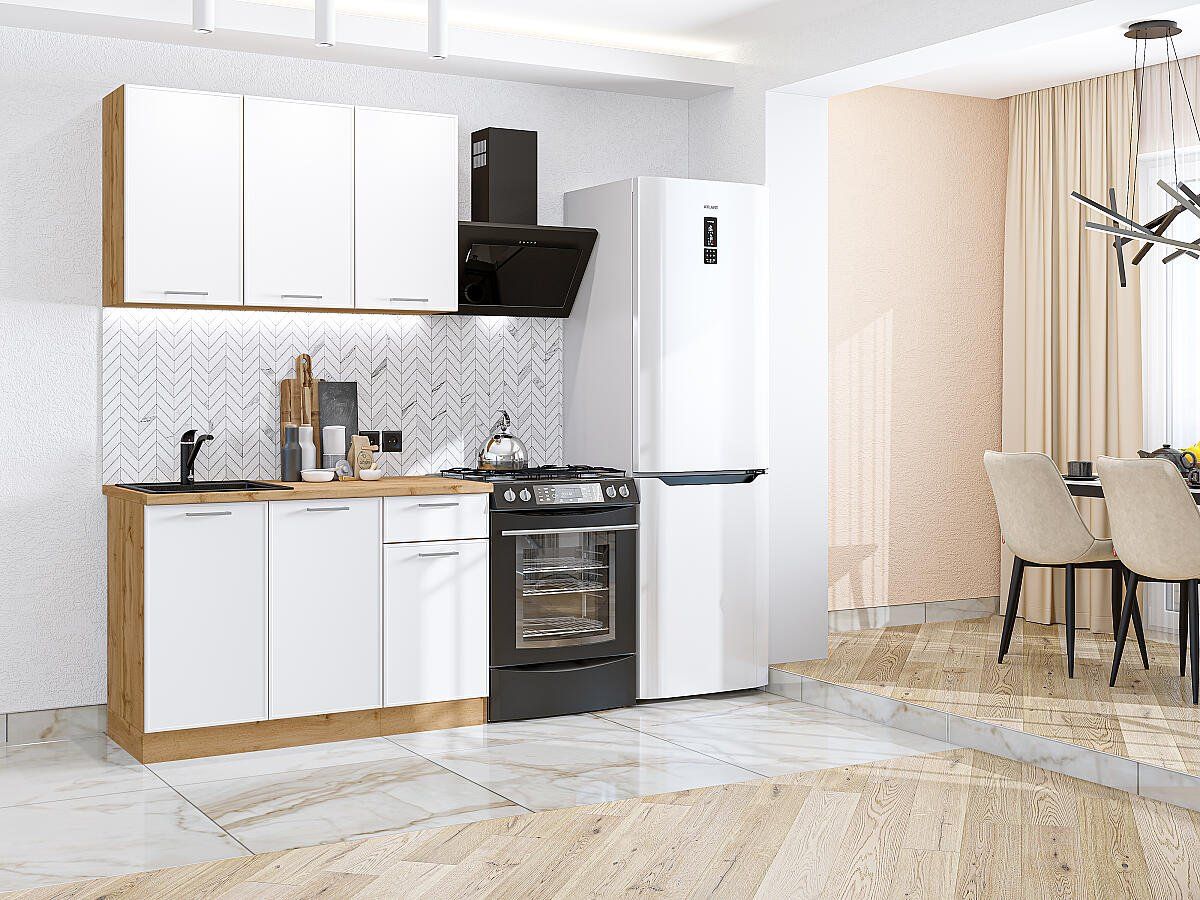 Кухня Квадро-03 Белый, Дуб Вотан