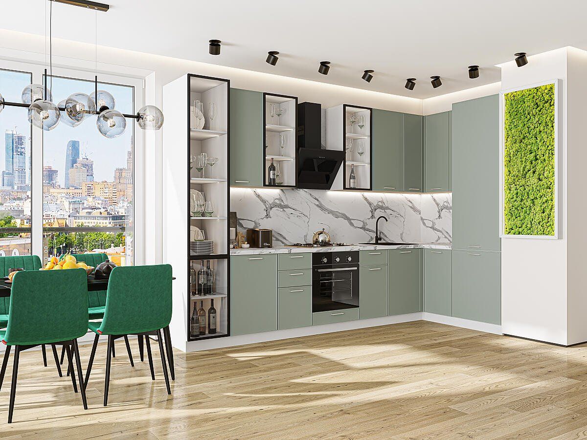 Кухня Квадро-04 Аквамарин, Белый