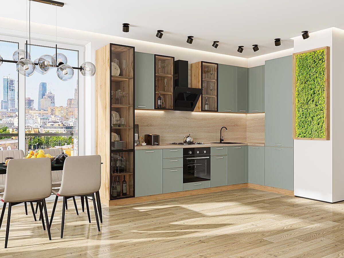 Кухня Квадро-04 Аквамарин, Дуб Вотан