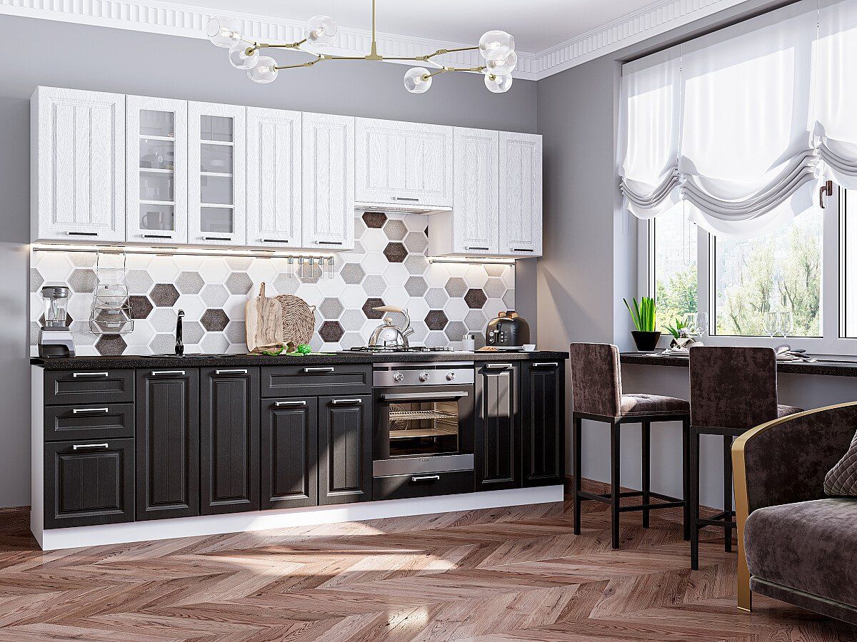 Кухня Прага-02 Белое дерево-Венге Премиум, Белый