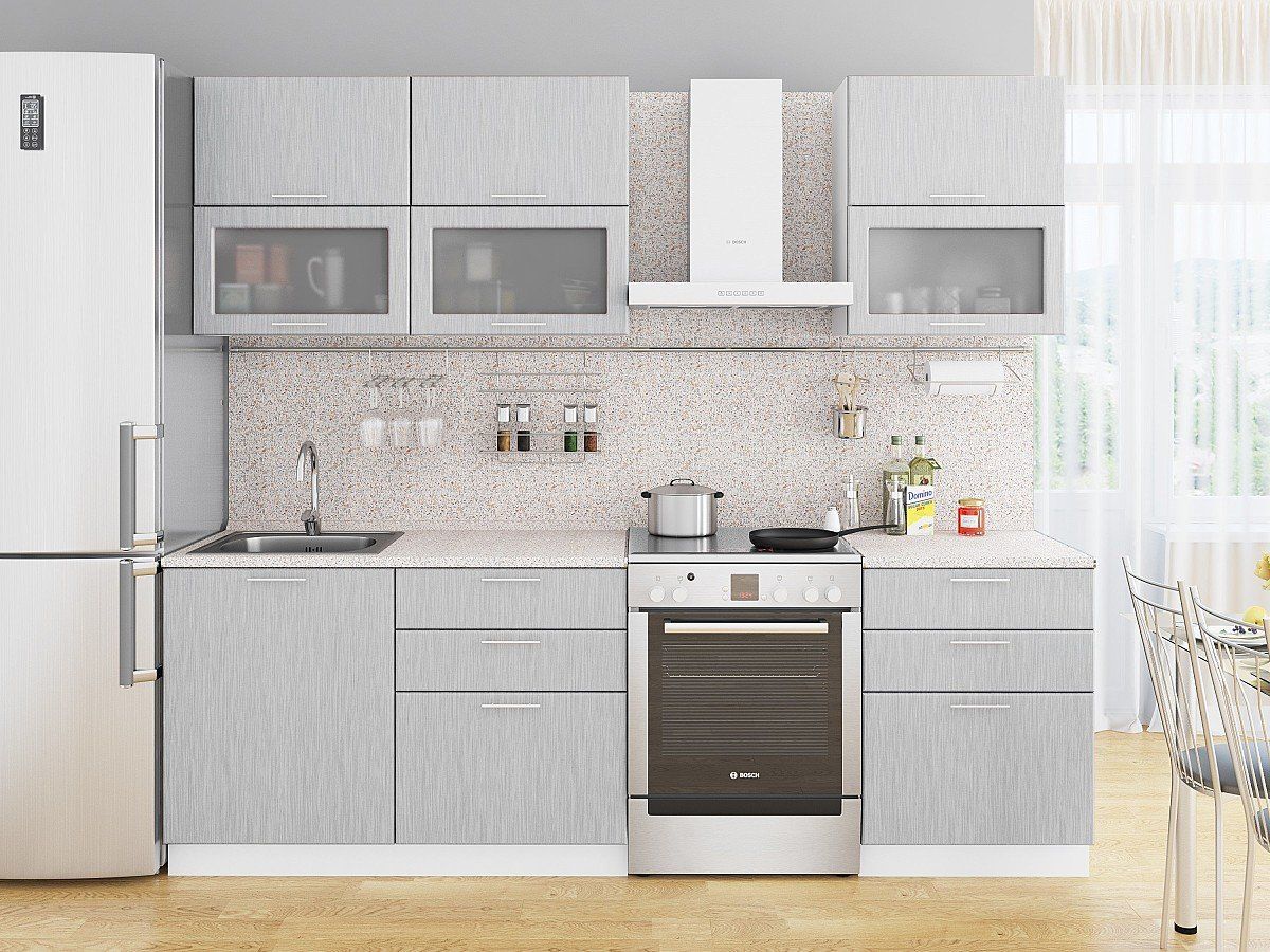 Кухня Валерия-М-01 Серый металлик дождь светлый, Белый