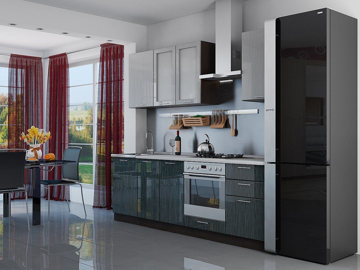 Кухня Валерия-М-03 Серый металлик дождь светлый-Черный металлик дождь, Graphite