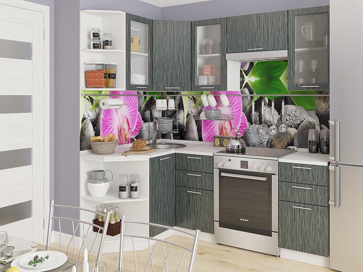 Кухня Валерия-М-04 Черный металлик дождь, Белый