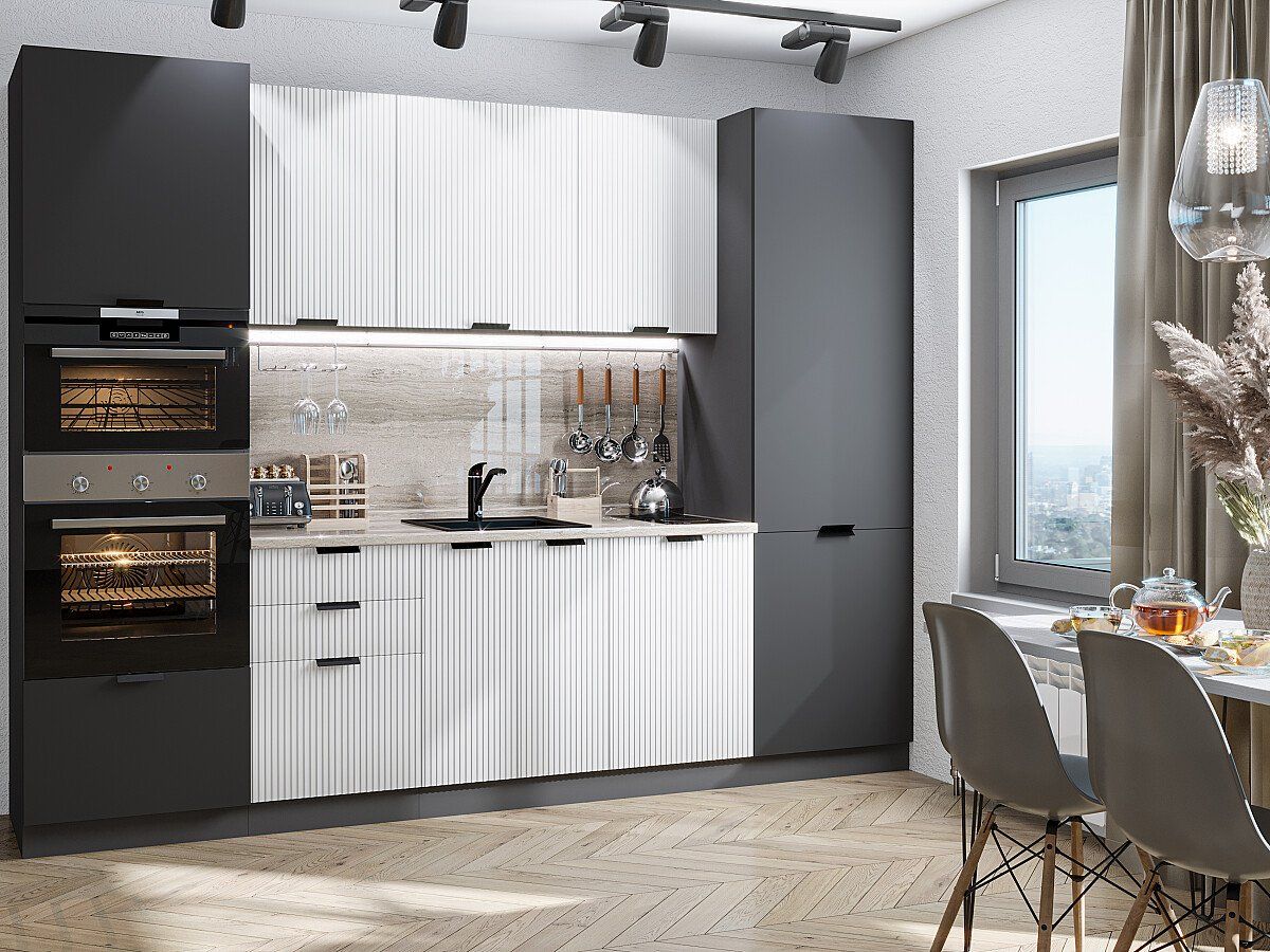 Кухня Евро Лайн-01 Белый-Антрацит, Graphite