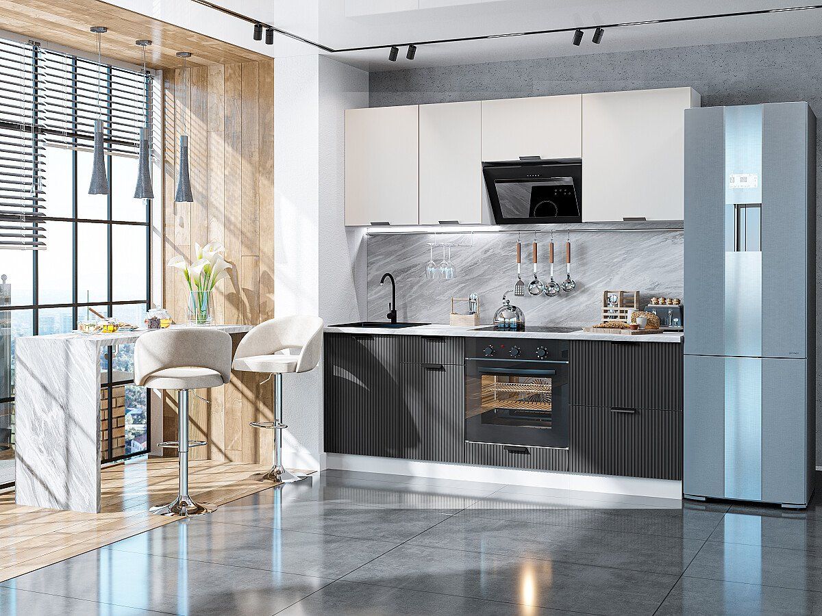 Кухня Евро Лайн-02 Агат-Антрацит, Белый