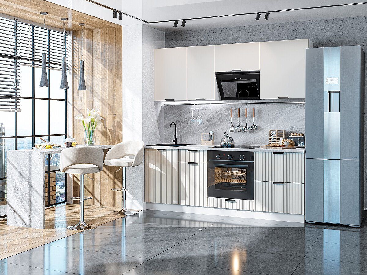 Кухня Евро Лайн-02 Агат, Белый