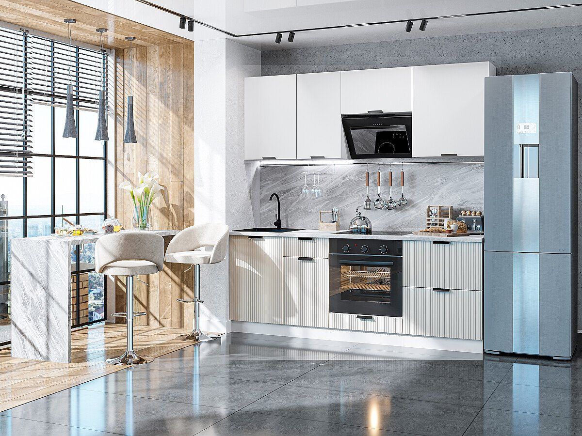 Кухня Евро Лайн-02 Белый-Агат, Белый