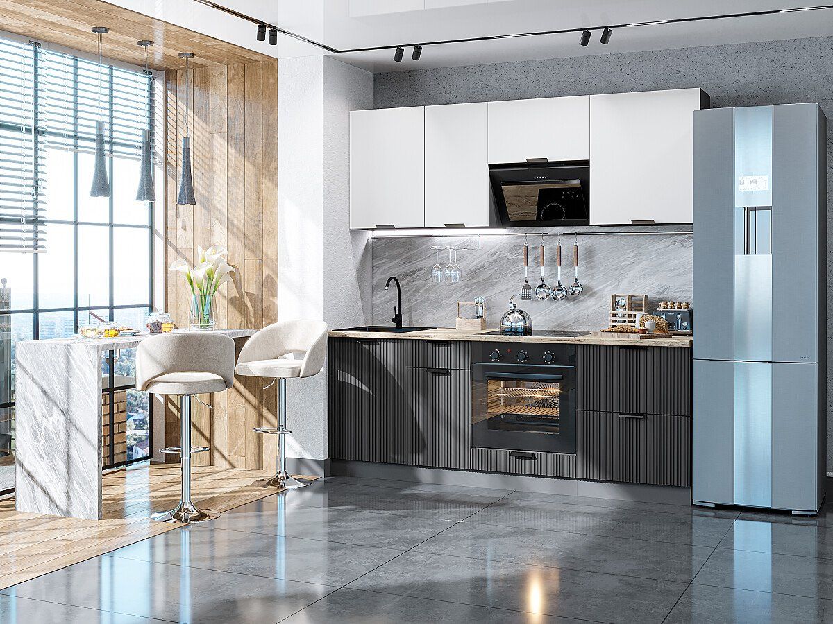 Кухня Евро Лайн-02 Белый-Антрацит, Graphite