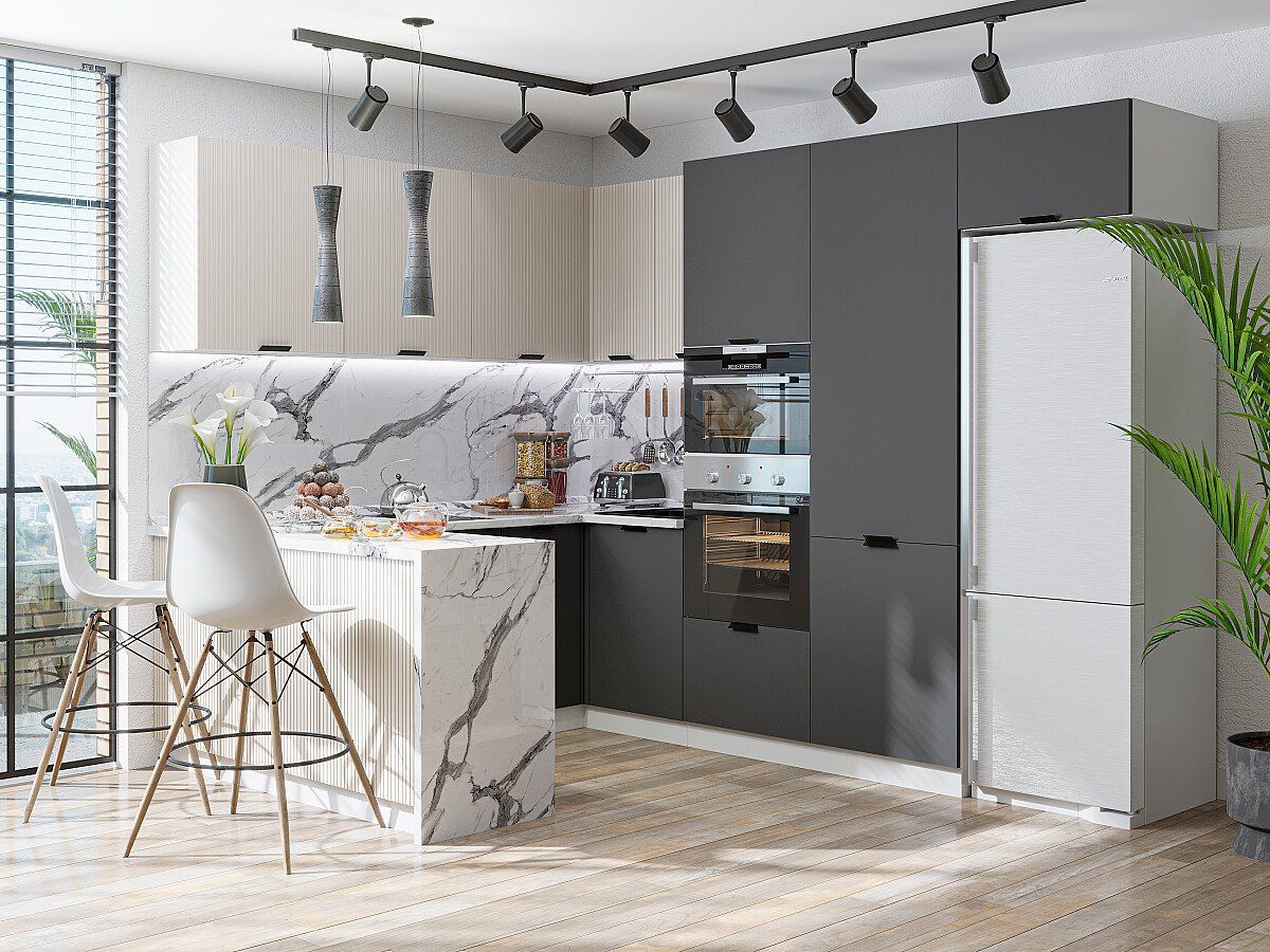 Кухня Евро Лайн-03 Агат-Антрацит, Белый