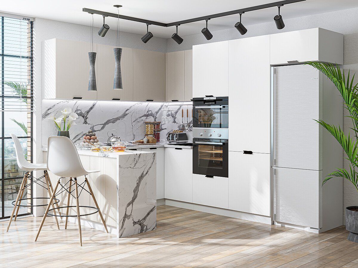 Кухня Евро Лайн-03 Белый-Агат, Белый