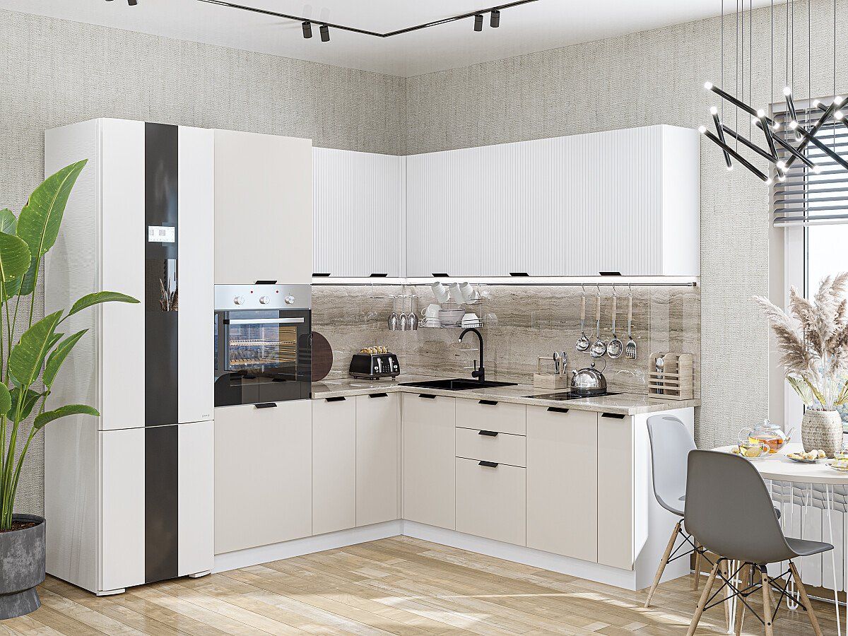 Кухня Евро Лайн-04 Белый-Агат, Белый